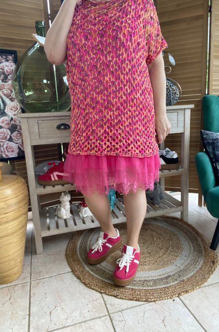 Pull d'été ample maille filet Camaieu Fuschia prune abricot du 38 au 46/48 