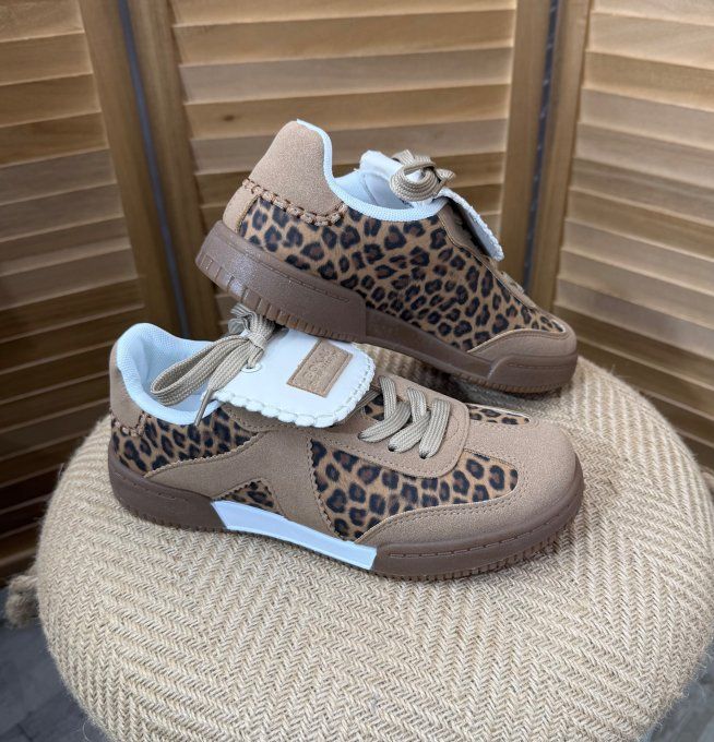 Baskets suédine camel et fantaisie Léopard confort ++++ du 38 au 41 