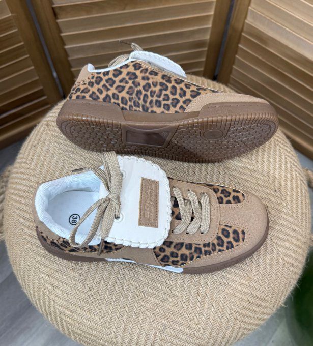 Baskets suédine camel et fantaisie Léopard confort ++++ du 38 au 41 