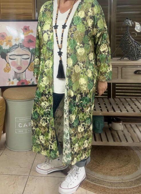 Kimono en dentelle multicolore camaïeu de verts étoiles Skulls du 34 au 48 et même + 