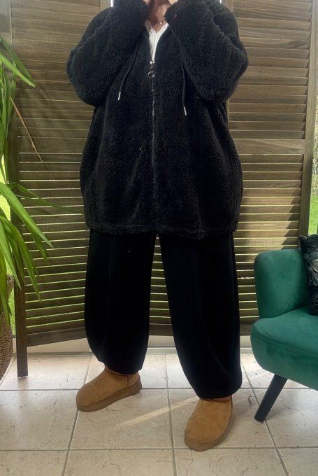 Gilet à capuche peluche Pilou-Pilou noir douceur +++ du 40 au 54/56 et même +