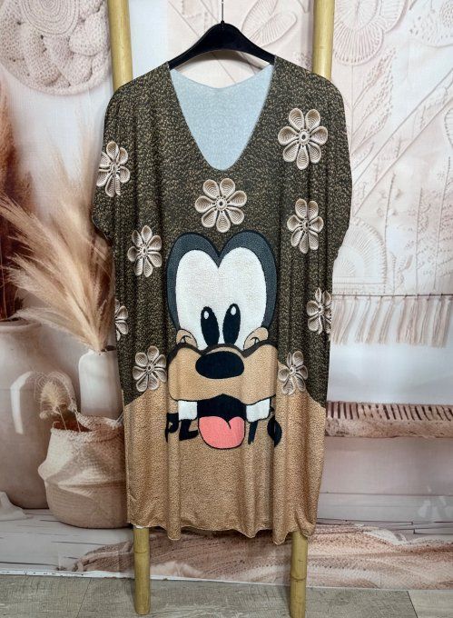 Robe mi-longue ample lycra marbré chocolat et crème Dingo du 42 au 52/54 