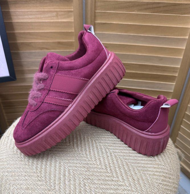 Baskets Sneakers plateforme suédine Bordeaux confort ++++ du 38 au 41  