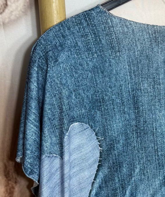 Robe mi-longue ample lycra effet jeans Le petit Chien Patchwork du 42 au 52/54