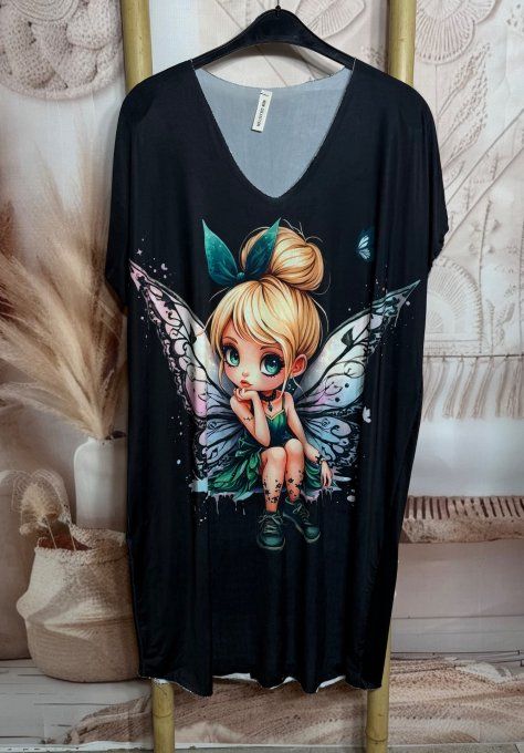 Robe mi-longue ample lycra noire La Fée Clochette du 42 au 52/54 