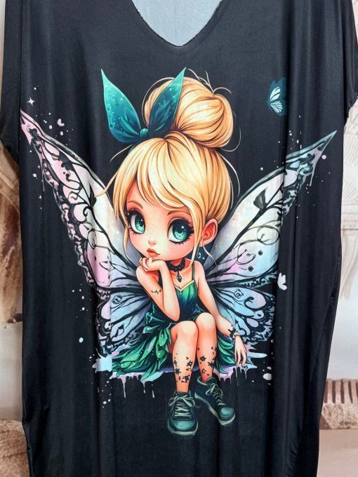 Robe mi-longue ample lycra noire La Fée Clochette du 42 au 52/54 