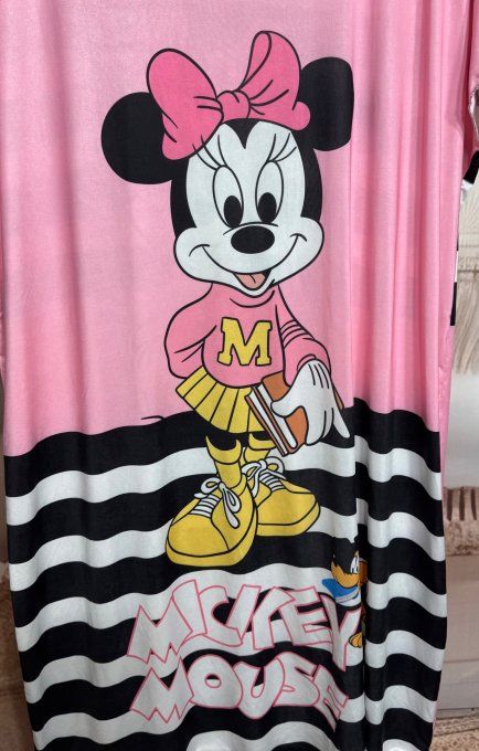 Robe mi-longue ample lycra rose rayée noire & blanc Minnie Mouse du 42 au 52/54