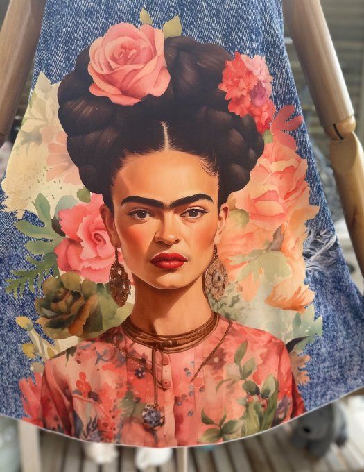 Top débardeur trapèze effet jeans délavé Frida Kahlo aux Fleurs du 40 au 50/52 