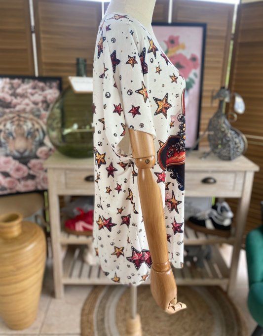 Top fin ample crème étoiles Betty Boop Country Girl du 40 au 52 