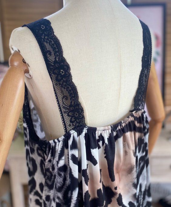 Caraco Débardeur Top trapèze satiné mat & dentelle Fée Clochette moderne du 40 au 52