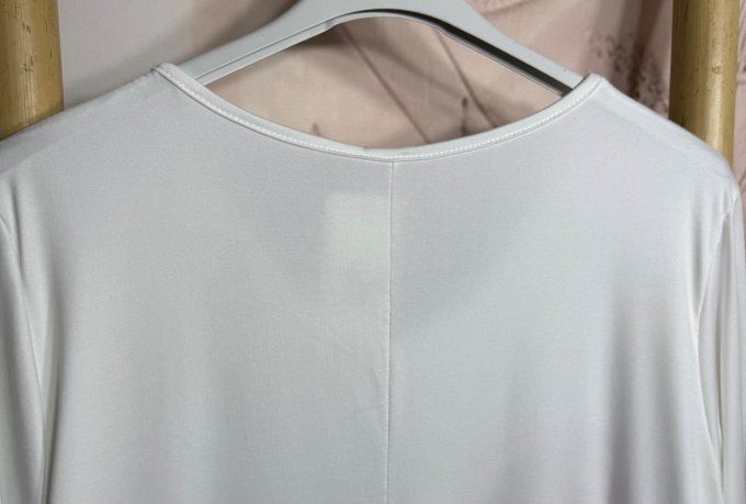 Top trapèze blanc manches Les Cerises tricotées en coeurs du 40 au 54/56