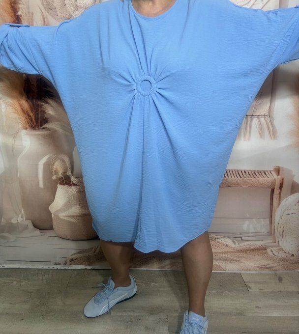 Robe papillon oversize drapée bleu layette manches réglables du 40 au 52 