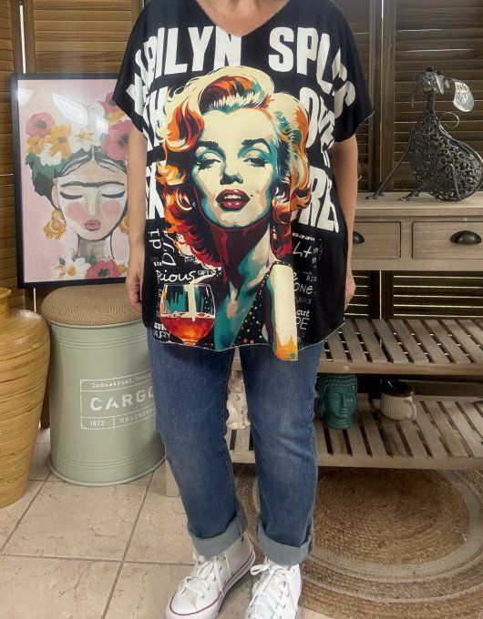 Top fin ample noir Marylin Monroe Rétro Pop Art du 40 au 52 