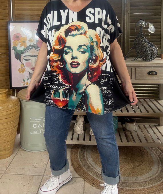 Top fin ample noir Marylin Monroe Rétro Pop Art du 40 au 52 