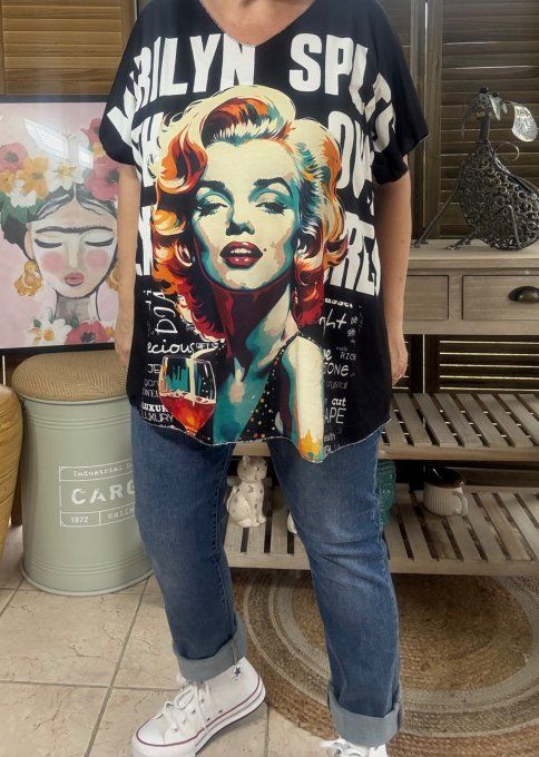 Top fin ample noir Marylin Monroe Rétro Pop Art du 40 au 52 