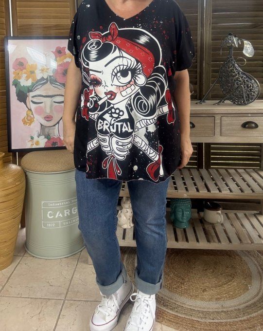Top fin ample noir The Pretty Retro Gothic Tattoo Pinup Girl du 40 au 52 