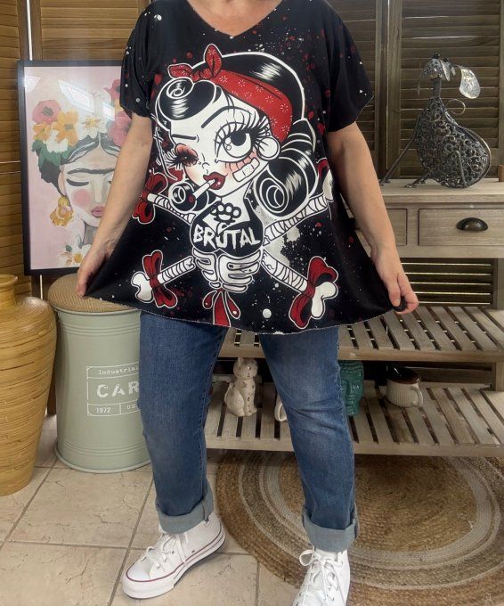 Top fin ample noir The Pretty Retro Gothic Tattoo Pinup Girl du 40 au 52 