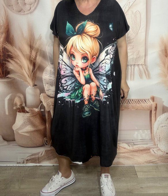 Robe mi-longue ample lycra noire La Fée Clochette du 42 au 52/54 