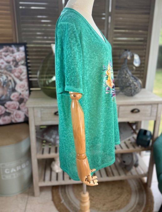 Top ample vert émeraude Mexican Skulls Calavera perles nacrées du 38 au 46/48