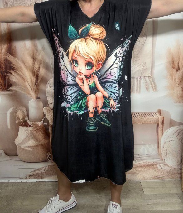 Robe mi-longue ample lycra noire La Fée Clochette du 42 au 52/54 