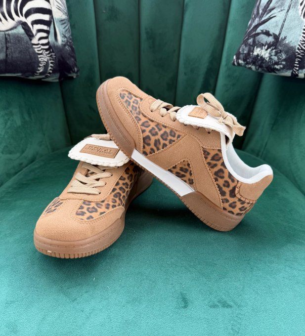 Baskets suédine camel et fantaisie Léopard confort ++++ du 38 au 41