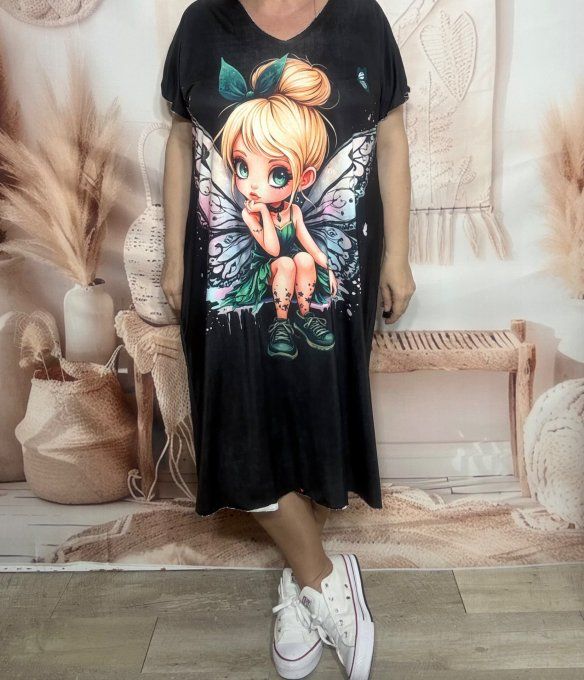 Robe mi-longue ample lycra noire La Fée Clochette du 42 au 52/54 