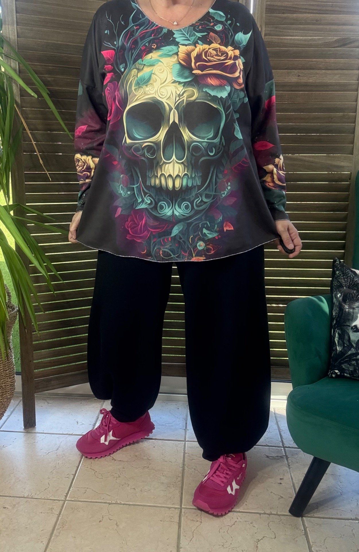 Top suédine noire Mexican Skulls Calavera douceur +++ du 38 au 48