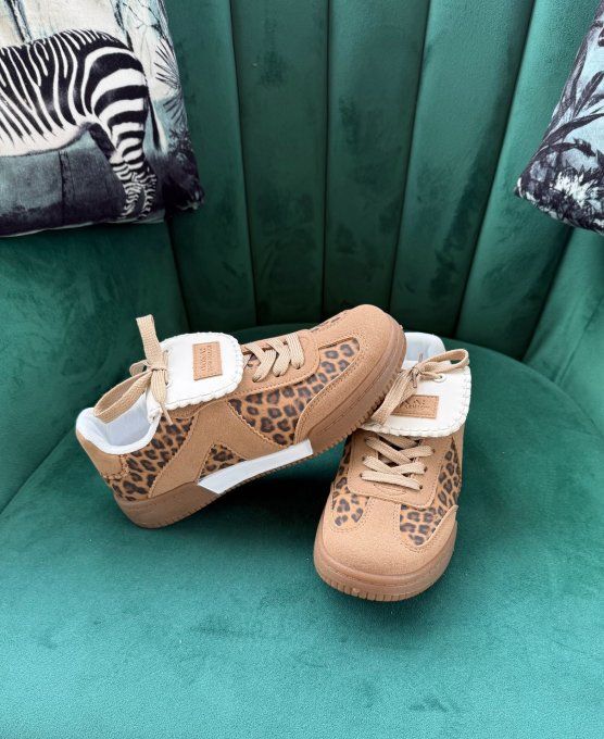 Baskets suédine camel et fantaisie Léopard confort ++++ du 38 au 41