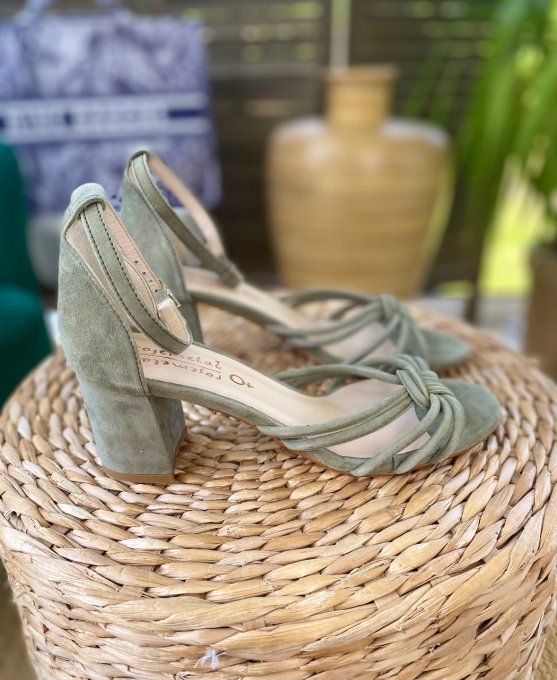 Sandales à talons tout cuir nubuck kaki clair Rosemetal confort +++  