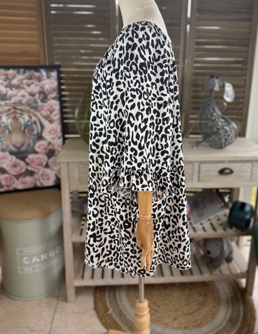Blouse trapèze manches pagodes oversize animal noir du 40 au 52  