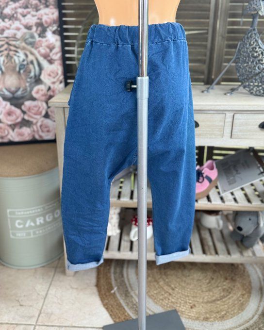 pantalon sarouel en jeans stone Patchs Mickey rose fluo confort +++ du 36 au 44 