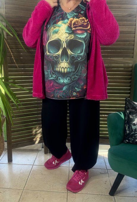 Top suédine noire Mexican Skulls Calavera douceur +++ du 38 au 48