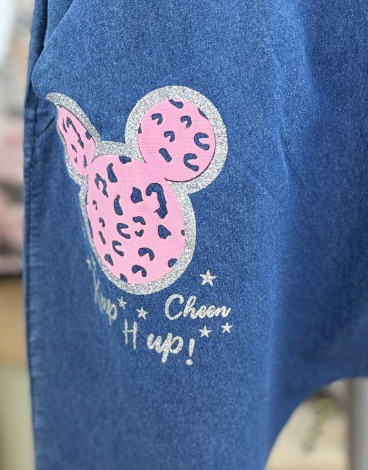 pantalon sarouel en jeans stone Patchs Mickey rose fluo confort +++ du 36 au 44 