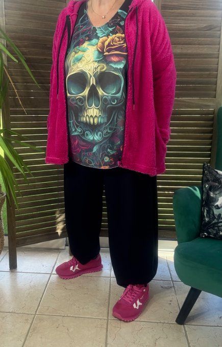 Top suédine noire Mexican Skulls Calavera douceur +++ du 38 au 48