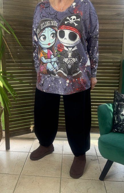 Top suédine effet jeans délavé Skeleton Lovers douceur +++ du 38 au 48