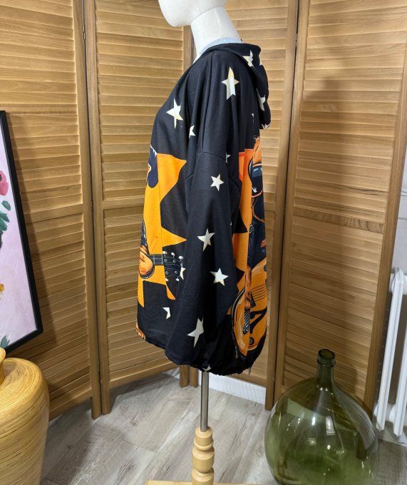 Sweat fin à capuche long noir Chien Carlin Rock Star du 40 au 52/54