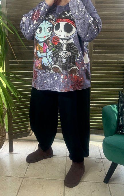 Top suédine effet jeans délavé Skeleton Lovers douceur +++ du 38 au 48