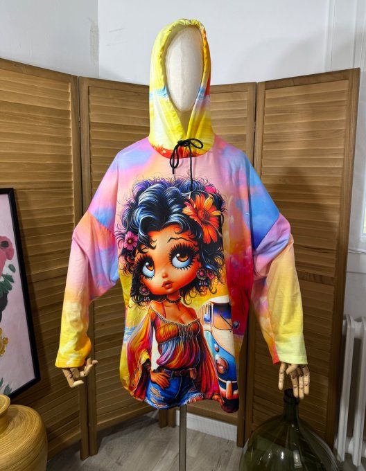 Sweat fin à capuche long multicolore Pretty Betty Boop du 40 au 52/54 