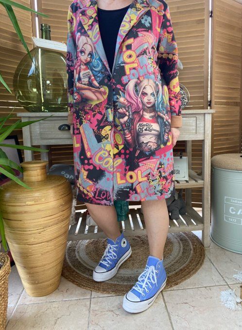 Veste longue suédine multicolore Gothic Betty Boop & friends du 36 au 46 et même + 