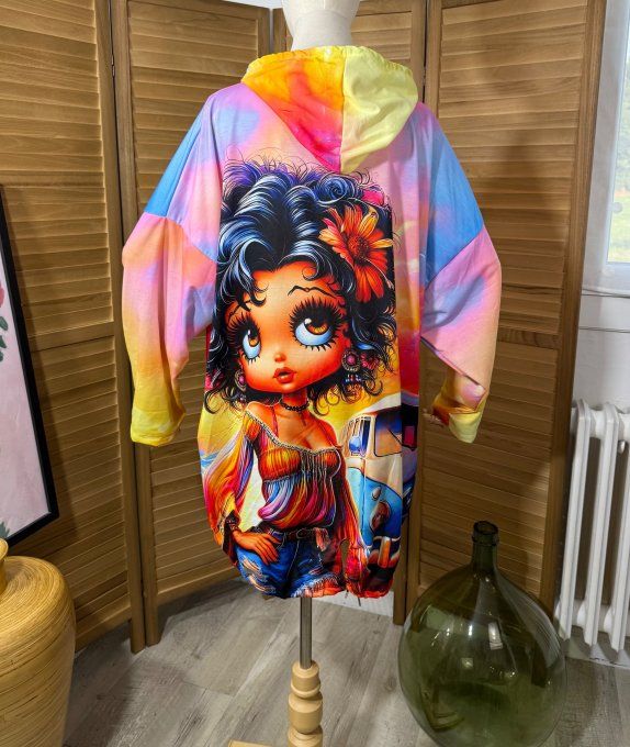 Sweat fin à capuche long multicolore Pretty Betty Boop du 40 au 52/54 