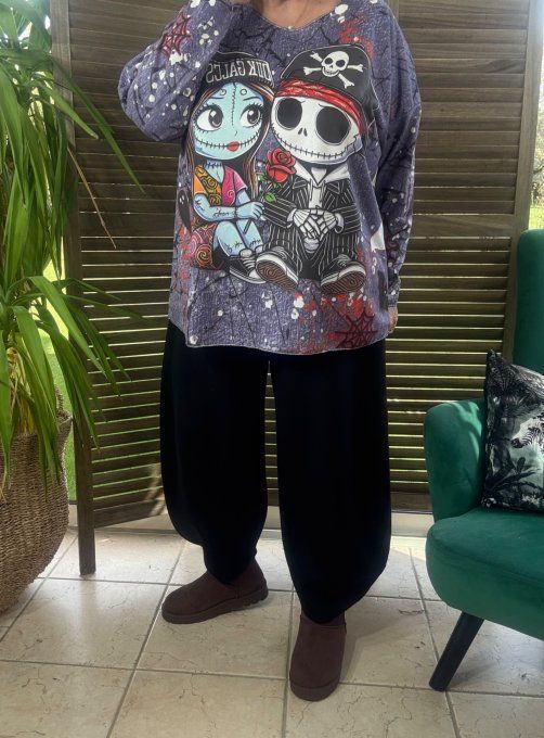 Top suédine effet jeans délavé Skeleton Lovers douceur +++ du 38 au 48