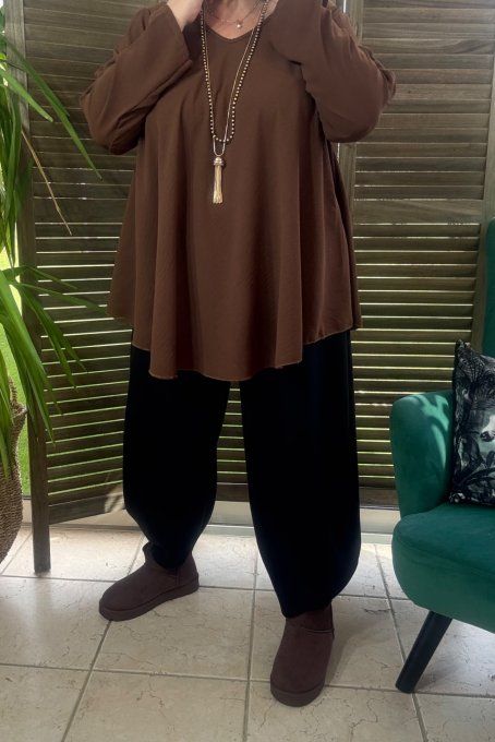 Top trapèze Chocolat manches longues réglables du 42 au 52/54