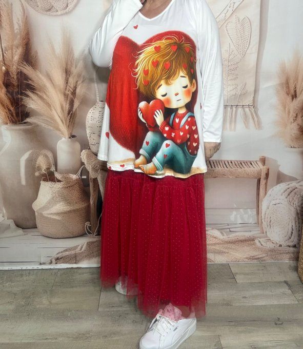 Top trapèze blanc manches longues Le petit garçon amoureux du 40 au 54/56 