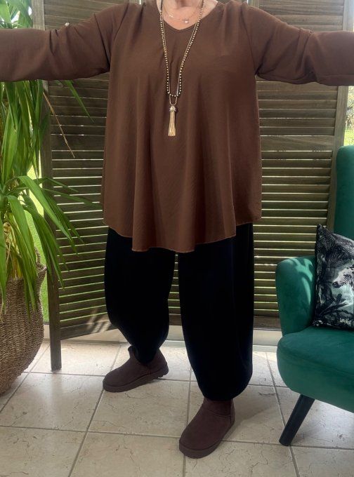 Top trapèze Chocolat manches longues réglables du 42 au 52/54