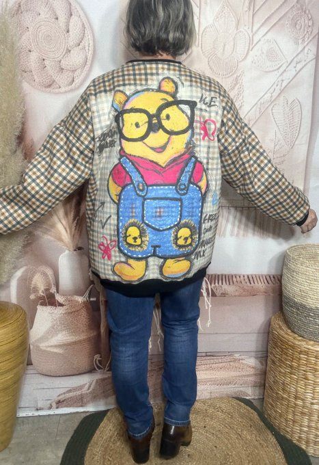 Blouson Teddy carreaux Tartan tout doublé sherpa Winnie l'Ourson  du 38 au 50 et même +