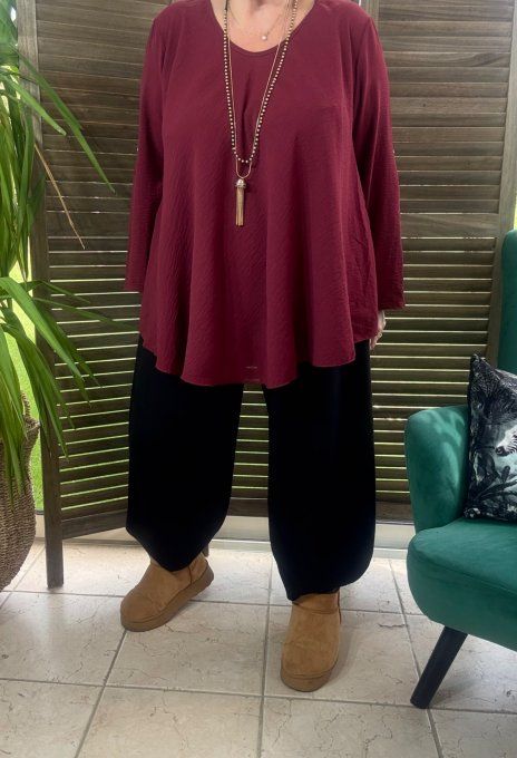 Top trapèze Bordeaux manches longues réglables du 42 au 52/54