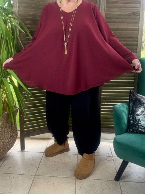 Top trapèze Bordeaux manches longues réglables du 42 au 52/54