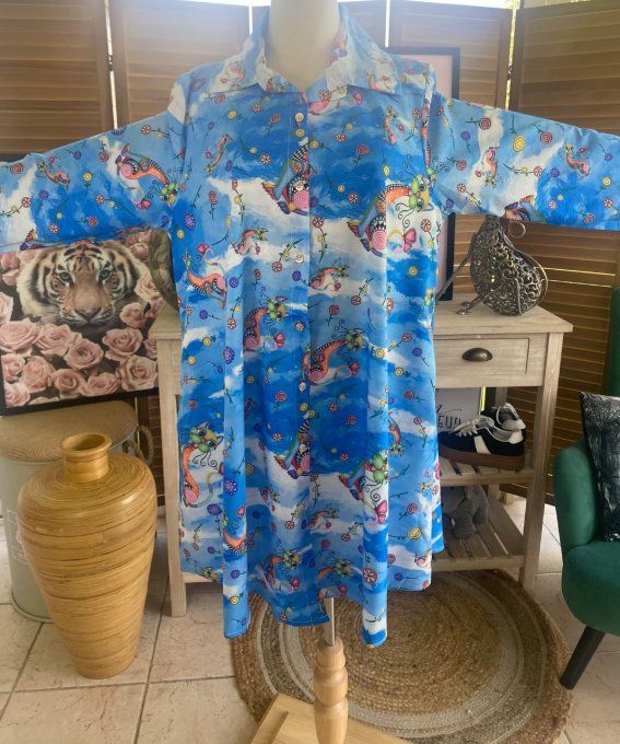 Chemise longue trapèze Les Chats Mosaïque du 38 au 46 (et même + si portée ouverte)
