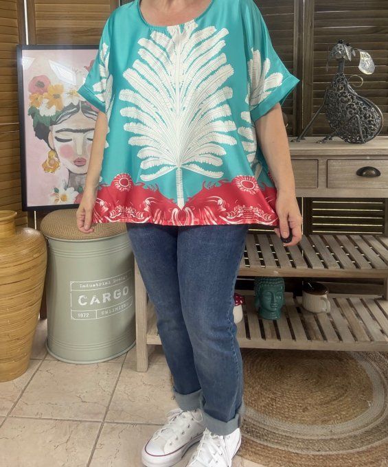 Blouse ample satinée mat vert d'eau bordeaux du 38 au 46/48 