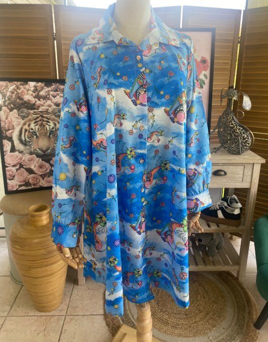 Chemise longue trapèze Les Chats Mosaïque du 38 au 46 (et même + si portée ouverte)